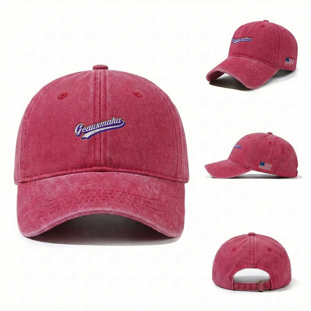 Geauxmaha Vintage Throwback Design Washed Cotton Baseball Cap Gold Baseball Fan