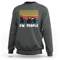 Dark heather crewneck sweatshirt with cat graphic and “EW, PEOPLE” text on chest