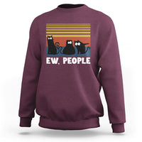 Maroon crewneck sweatshirt with cat graphic and “EW, PEOPLE” text on chest