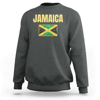 Charcoal crewneck sweatshirt with Jamaica text and flag graphic on back