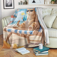 Welcome Beach Lounge Orange Tabby Cat Tropical Vacation Throw Blanket