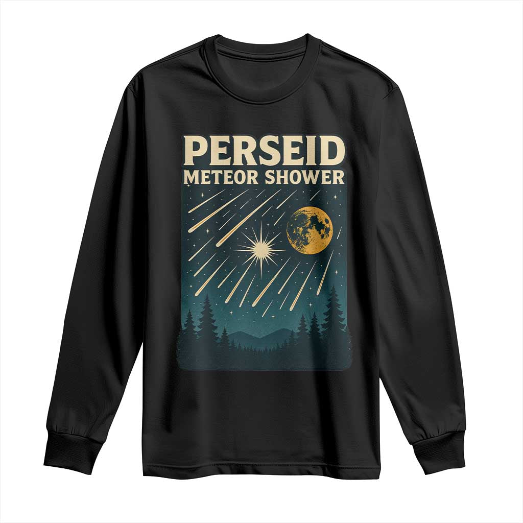 Vintage Perseid Meteor Shower Observer Long Sleeve Shirt Retro Celestial Stargazing Graphic