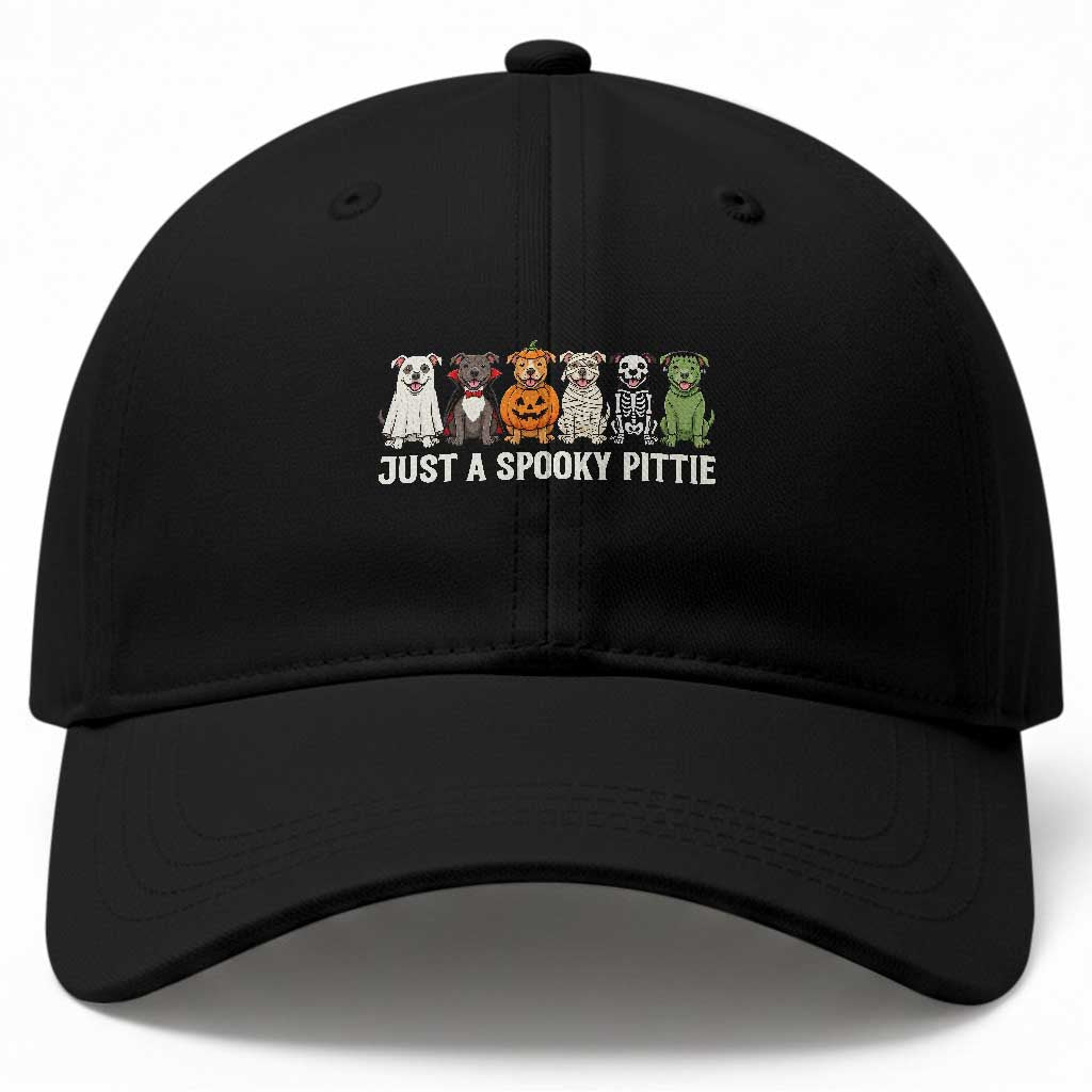 Pitbull Dog in Halloween Costumes Graphic Baseball Cap Just A Spooky Pittie Ghost Vampire Pumpkin Skeleton Mummy
