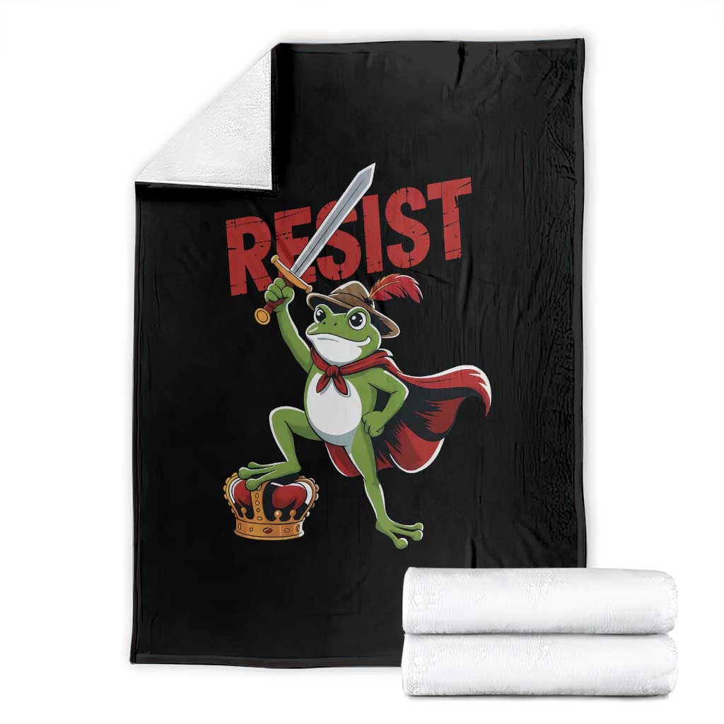 Sword Wielding Frog Resistance Throw Blanket Resist Protest No Kings - Wonder Print Shop