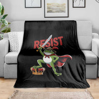 Sword Wielding Frog Resistance Throw Blanket Resist Protest No Kings - Wonder Print Shop