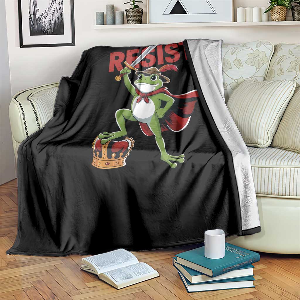Sword Wielding Frog Resistance Throw Blanket Resist Protest No Kings - Wonder Print Shop