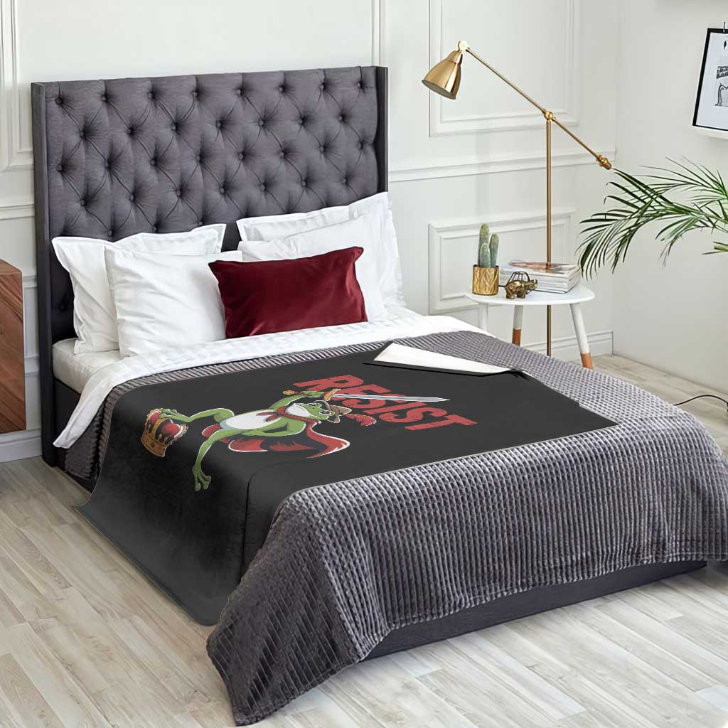 Sword Wielding Frog Resistance Throw Blanket Resist Protest No Kings - Wonder Print Shop