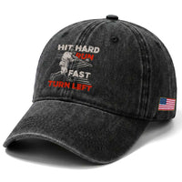 Baseball Lover Washed Cotton Baseball Cap Hit Hard Run Fast Turn Left Softball Fan