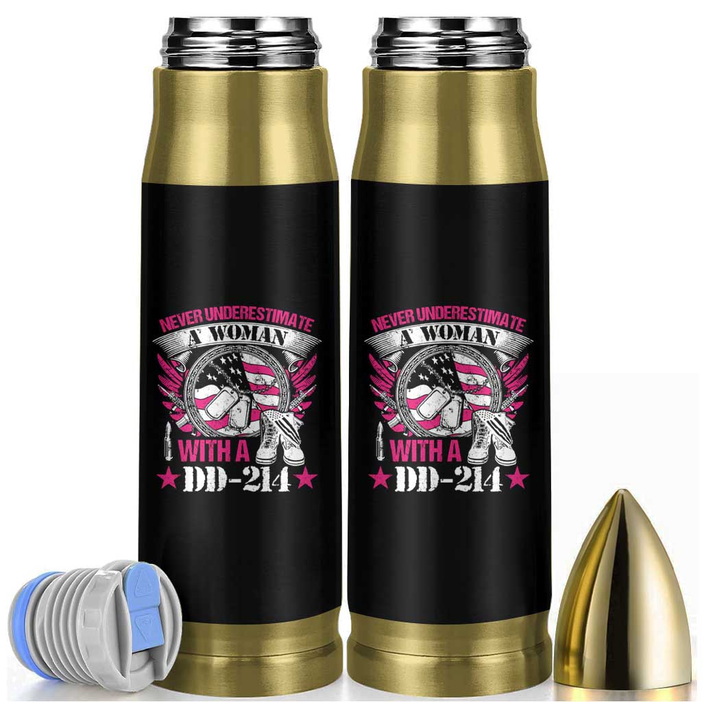 Female Veteran Bullet Tumbler Never Underestimate A Woman With DD214