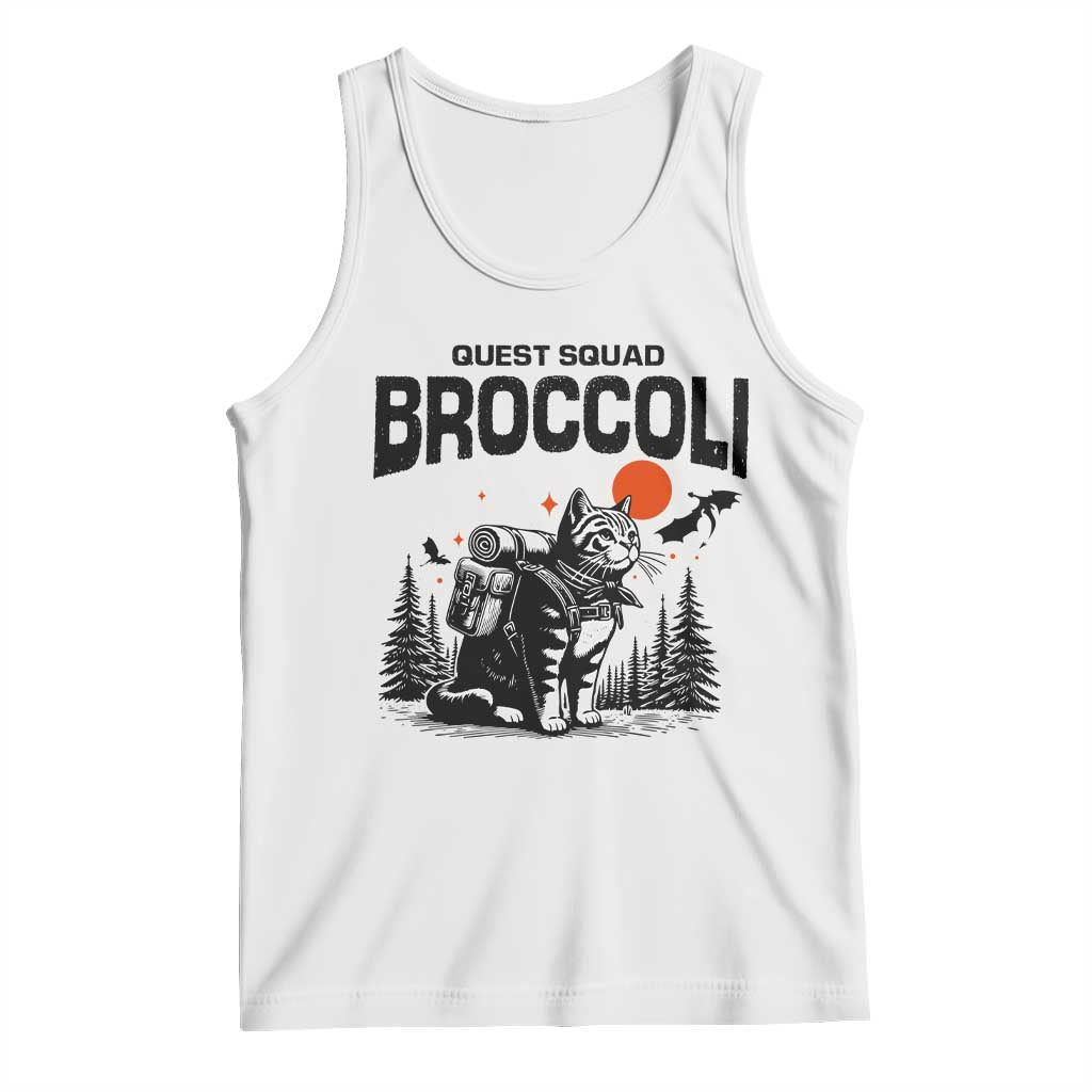 Quest Squad Broccoli Cat Tank Top Funny Hiking Adventure Cute Camping Feline