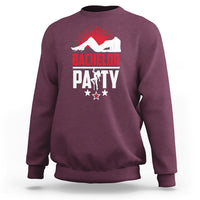 Maroon bachelor party sweatshirt with red and white front graphic