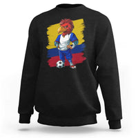 Black football sweatshirt with lion mascot graphic and soccer ball, crewneck long sleeves