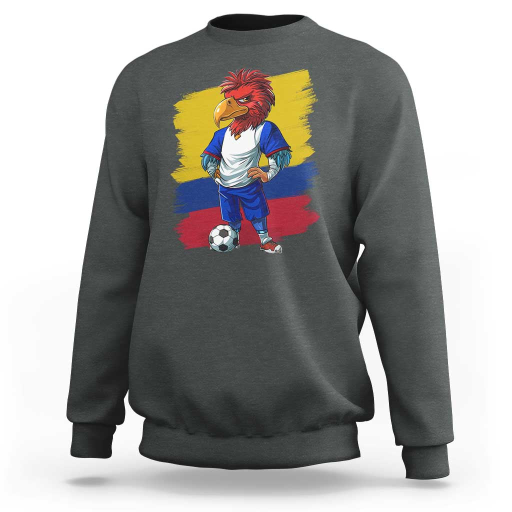 Dark heather football sweatshirt with lion mascot graphic and soccer ball, crewneck long sleeves