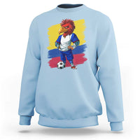 Light blue football sweatshirt with lion mascot graphic and soccer ball, crewneck long sleeves