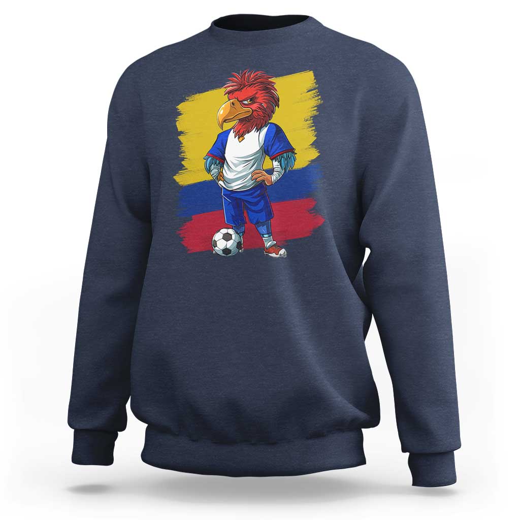 Navy football sweatshirt with lion mascot graphic and soccer ball, crewneck long sleeves