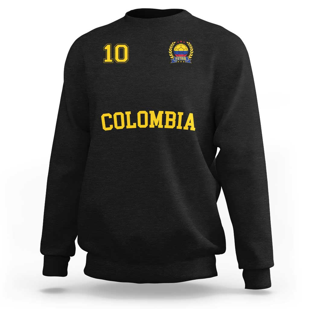 Black football sweatshirt with number 10, COLOMBIA lettering, and crest patch on chest