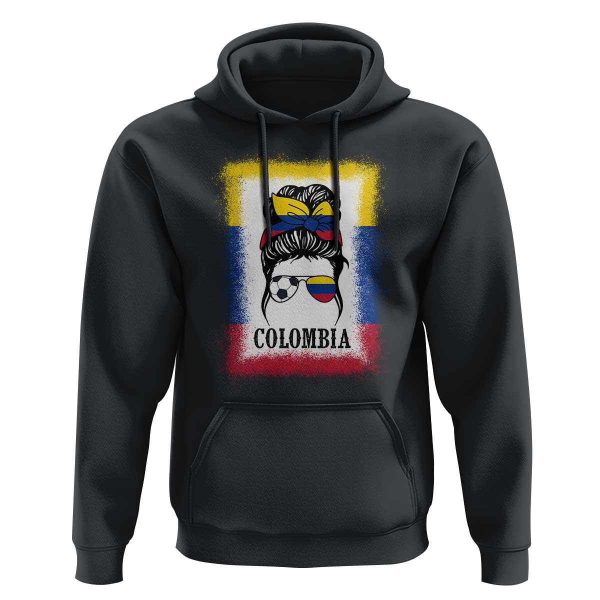 Colombia Football Hoodie Colombian Messy Bun Futbol Lover Bleached - Wonder Print Shop