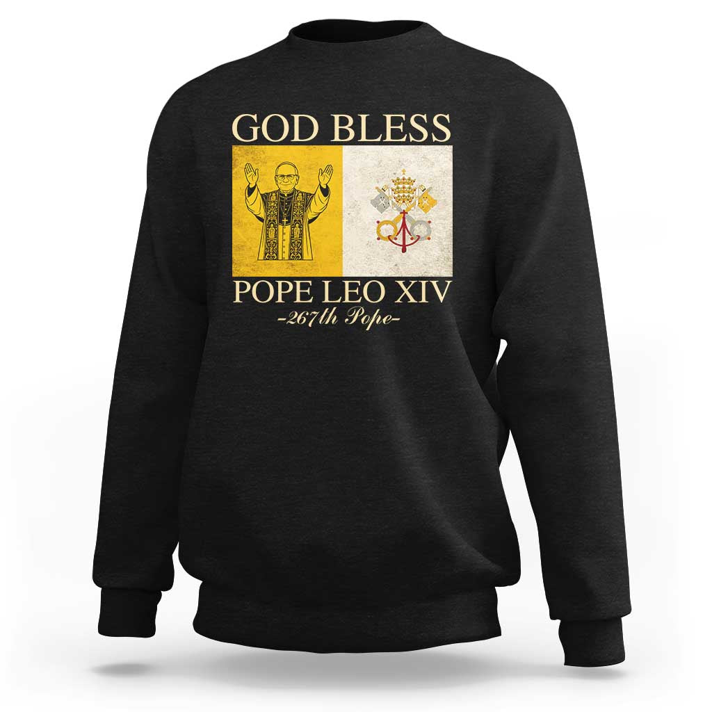 Men's sweatshirt, black with 'GOD BLESS' Pope Leo XIV chest graphic