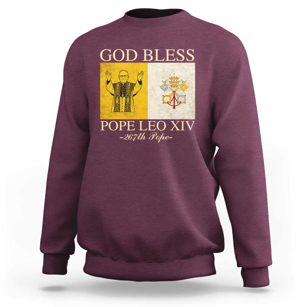 Men's sweatshirt, maroon with 'GOD BLESS' Pope Leo XIV chest graphic