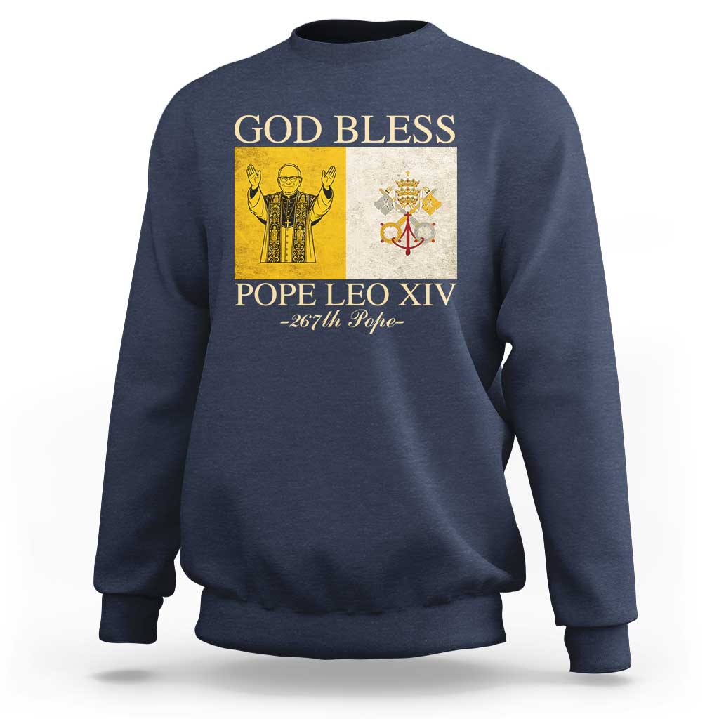 Men's sweatshirt, navy with 'GOD BLESS' Pope Leo XIV chest graphic