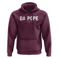 Maroon hoodie with DA POPE front print, drawstring hood, and kangaroo pocket