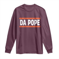 Men's long-sleeve T-shirt in maroon with “DA POPE” front graphic