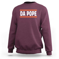 Maroon sweatshirt with 'DA POPE' front graphic, crew neck long sleeves