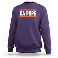 Purple sweatshirt with 'DA POPE' front graphic and crew neck