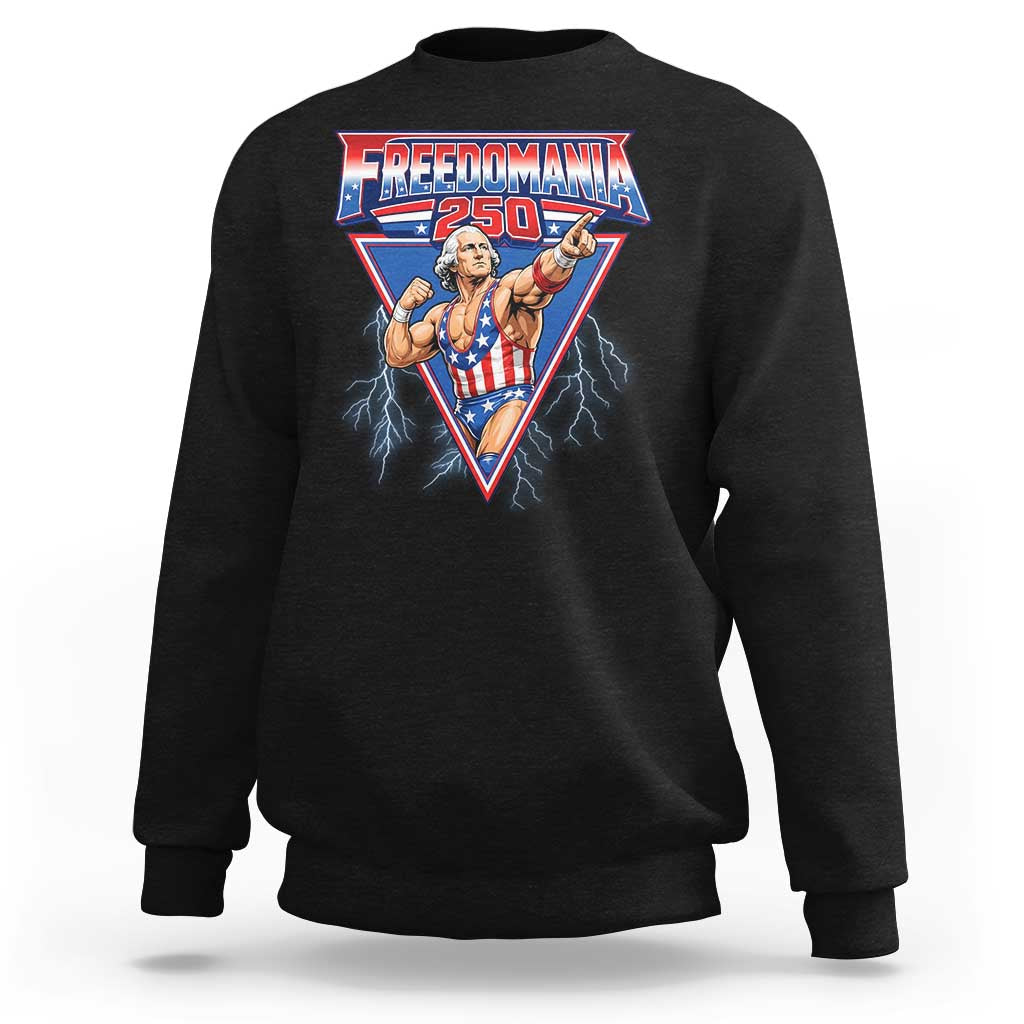Freedomania 250 George Washington Wrestler Graphic Sweatshirt Funny Muscular President Lightning 1776 to 2026 Semiquincentennial
