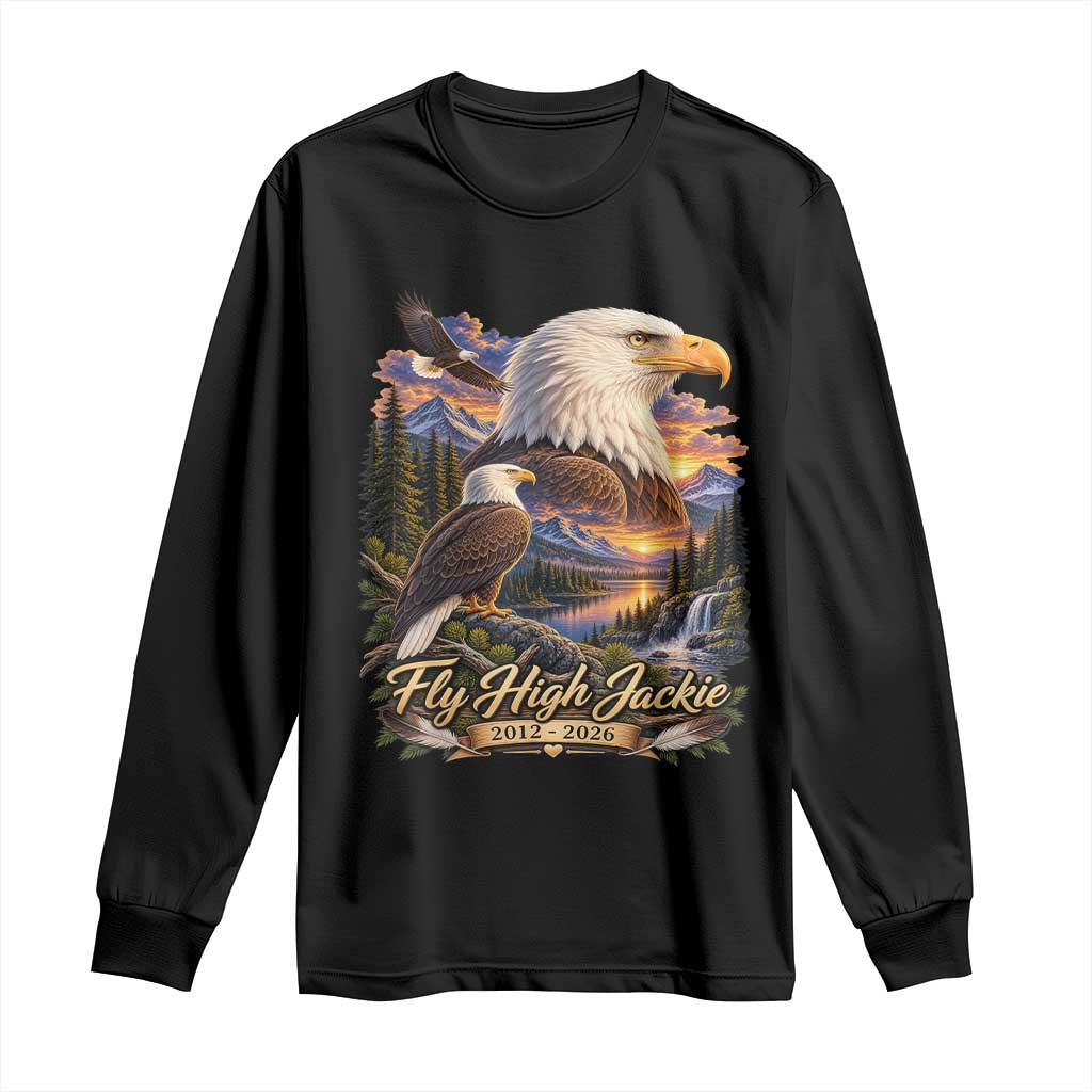 Fly High Jackie Bald Eagle Memorial Long Sleeve Shirt Scenic Mountain Sunset Lake Nature Graphic