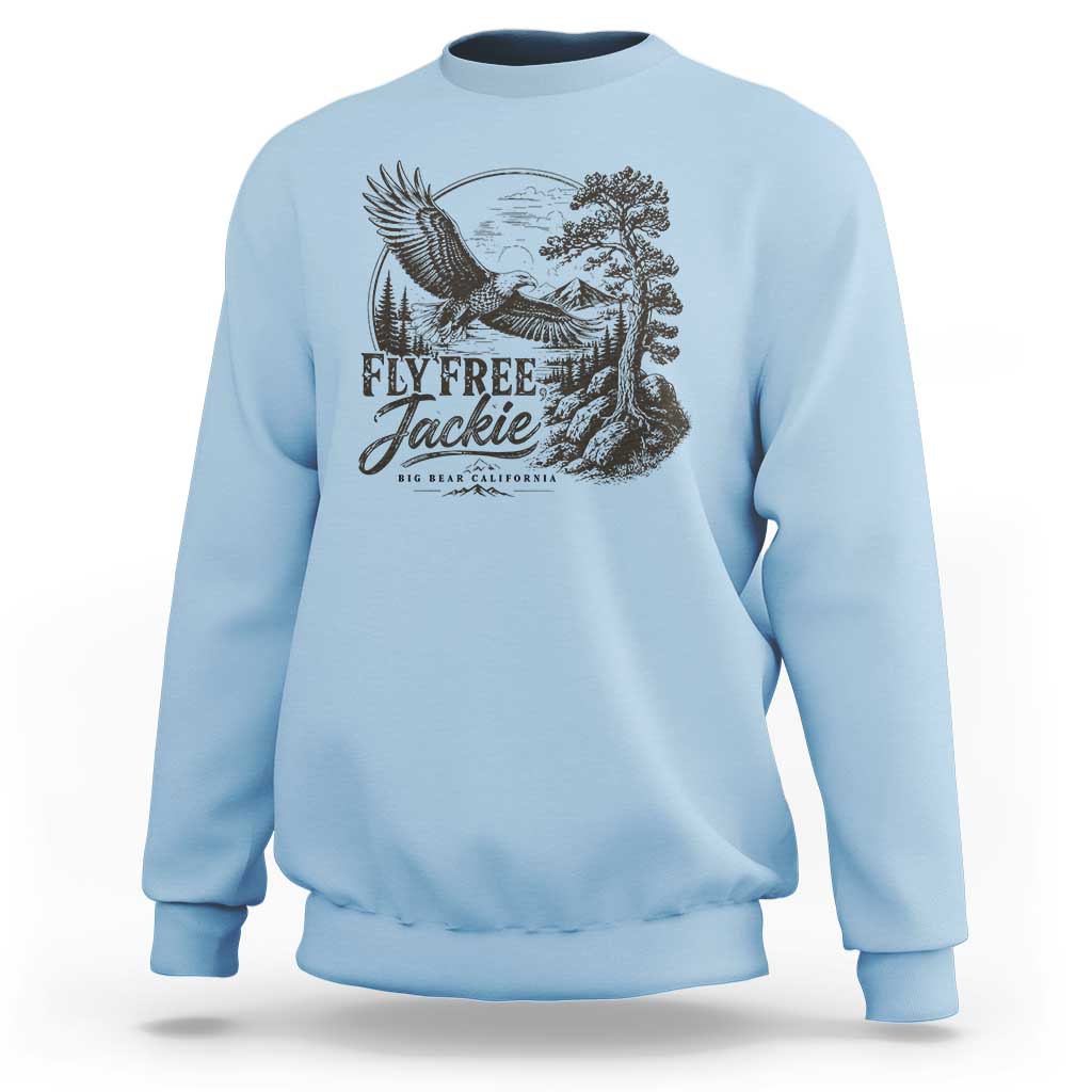 Fly Free Jackie Vintage Etching Soaring Eagle Sweatshirt Big Bear Lake Wilderness Graphic