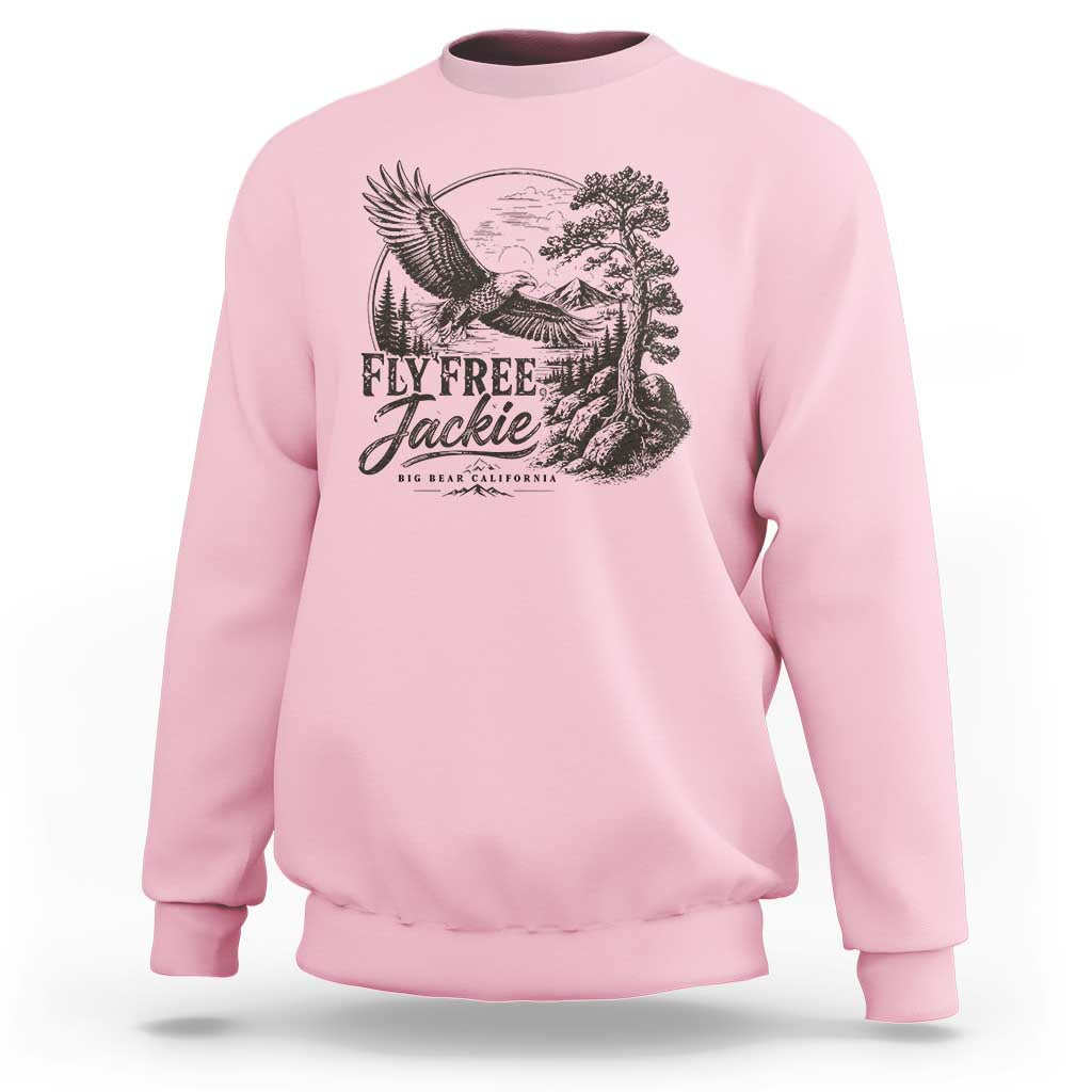 Fly Free Jackie Vintage Etching Soaring Eagle Sweatshirt Big Bear Lake Wilderness Graphic