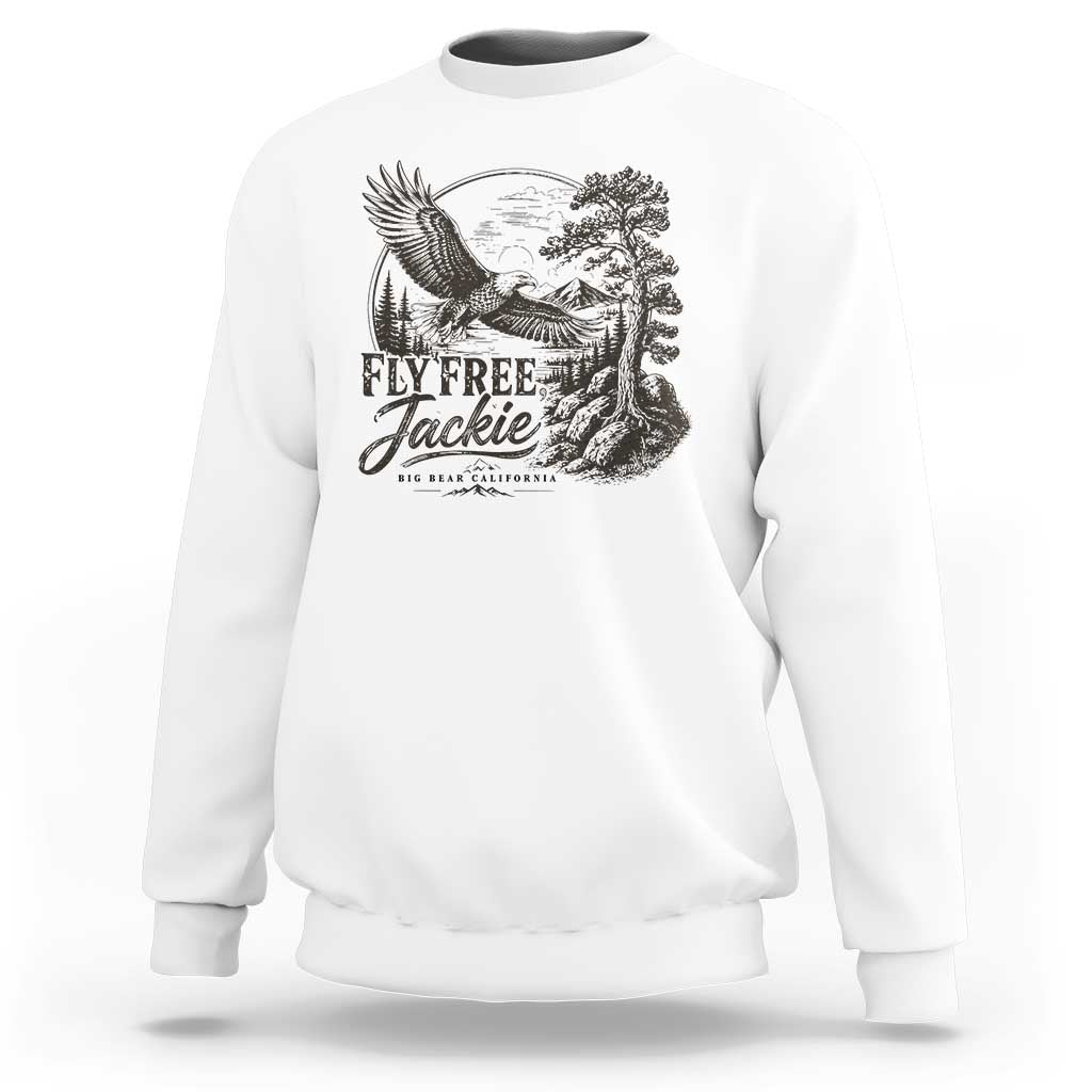 Fly Free Jackie Vintage Etching Soaring Eagle Sweatshirt Big Bear Lake Wilderness Graphic
