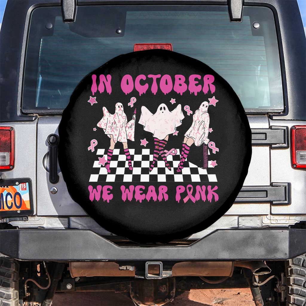 Breast Cancer Boo Sheet Spare Tire Cover In October We Wear Pink Halloween Ghost Pink Ribbon