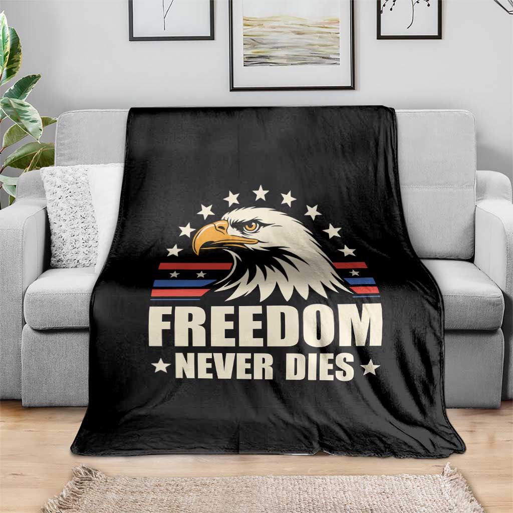 Freedom Never Dies Throw Blanket Bold Patriotic Eagle Graphic for True American Patriots - Wonder Print Shop