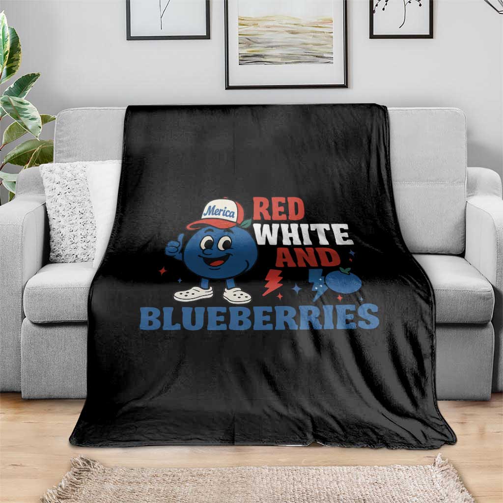 Red White and Blueberries Throw Blanket Patriotic Fruit Cartoon Graphic - Wonder Print Shop