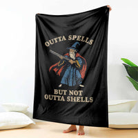 Outta Spells But Not Outta Shells Throw Blanket Funny Wizard Fantasy Meme - Wonder Print Shop