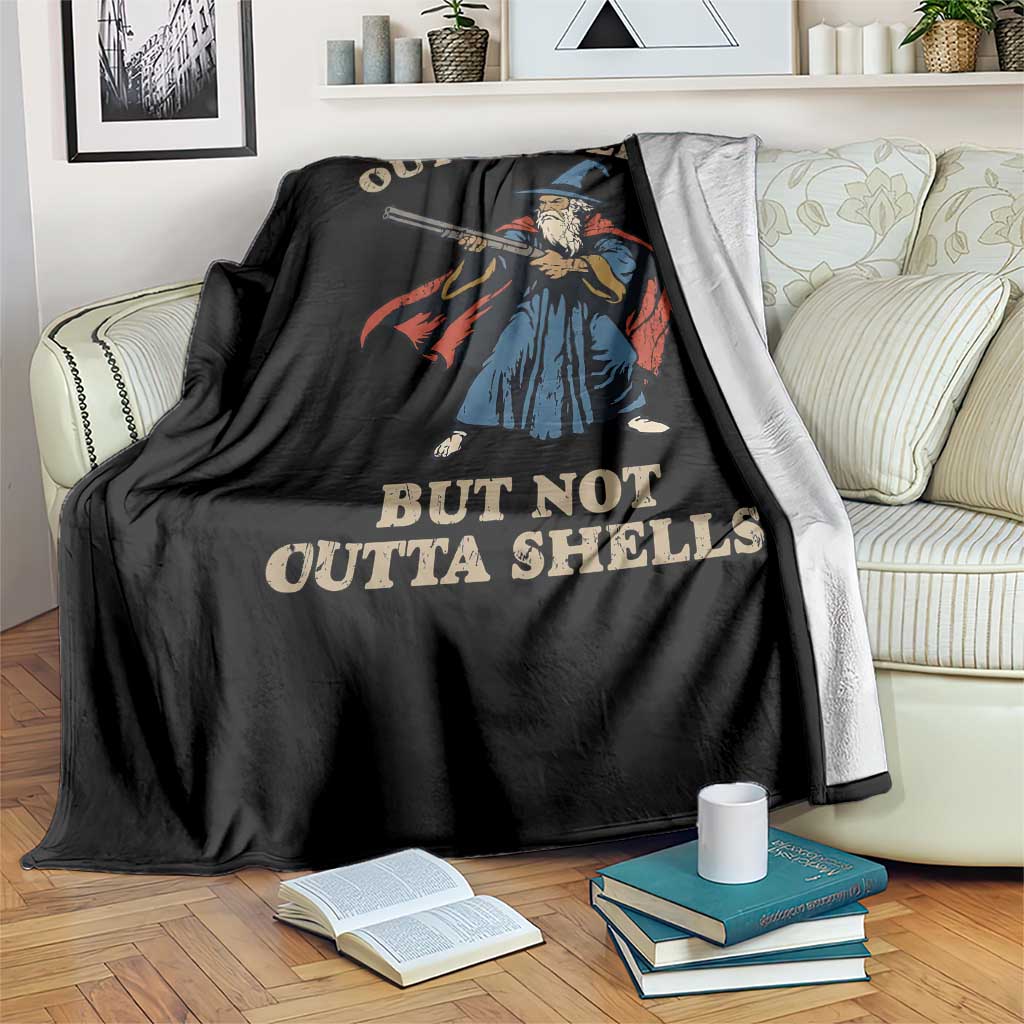 Outta Spells But Not Outta Shells Throw Blanket Funny Wizard Fantasy Meme - Wonder Print Shop
