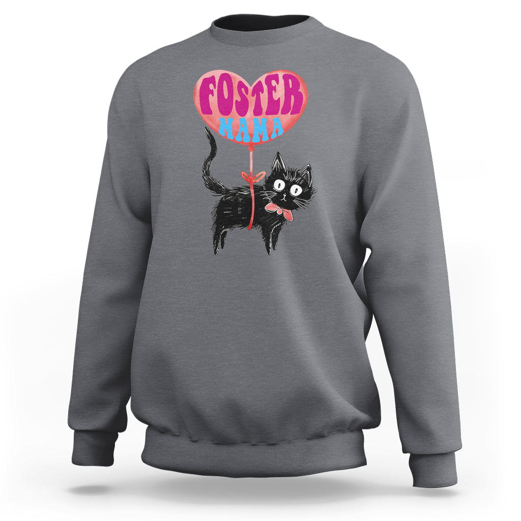 Dark heather gray sweatshirt with foster cat mama graphic, crew neck and ribbed cuffs