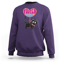 Purple sweatshirt with foster cat mama graphic, crew neck and ribbed cuffs
