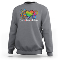 Charcoal gray graphic sweatshirt with rainbow peace-heart infinity design