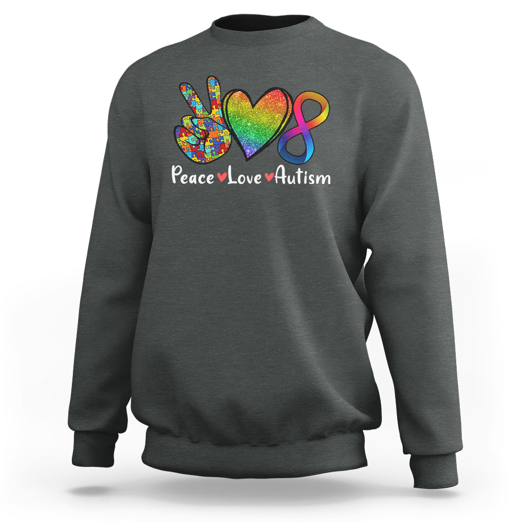 Dark heather gray graphic sweatshirt with rainbow peace-heart infinity design