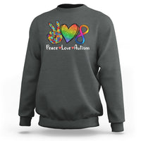 Dark heather gray graphic sweatshirt with rainbow peace-heart infinity design