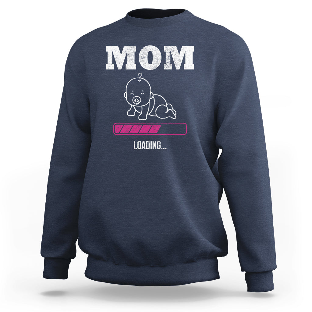 Navy mom loading sweatshirt with 'MOM' and loading bar graphic