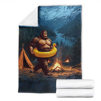 Funny Bigfoot with Duck Floatie Throw Blanket Sasquatch Camping Night