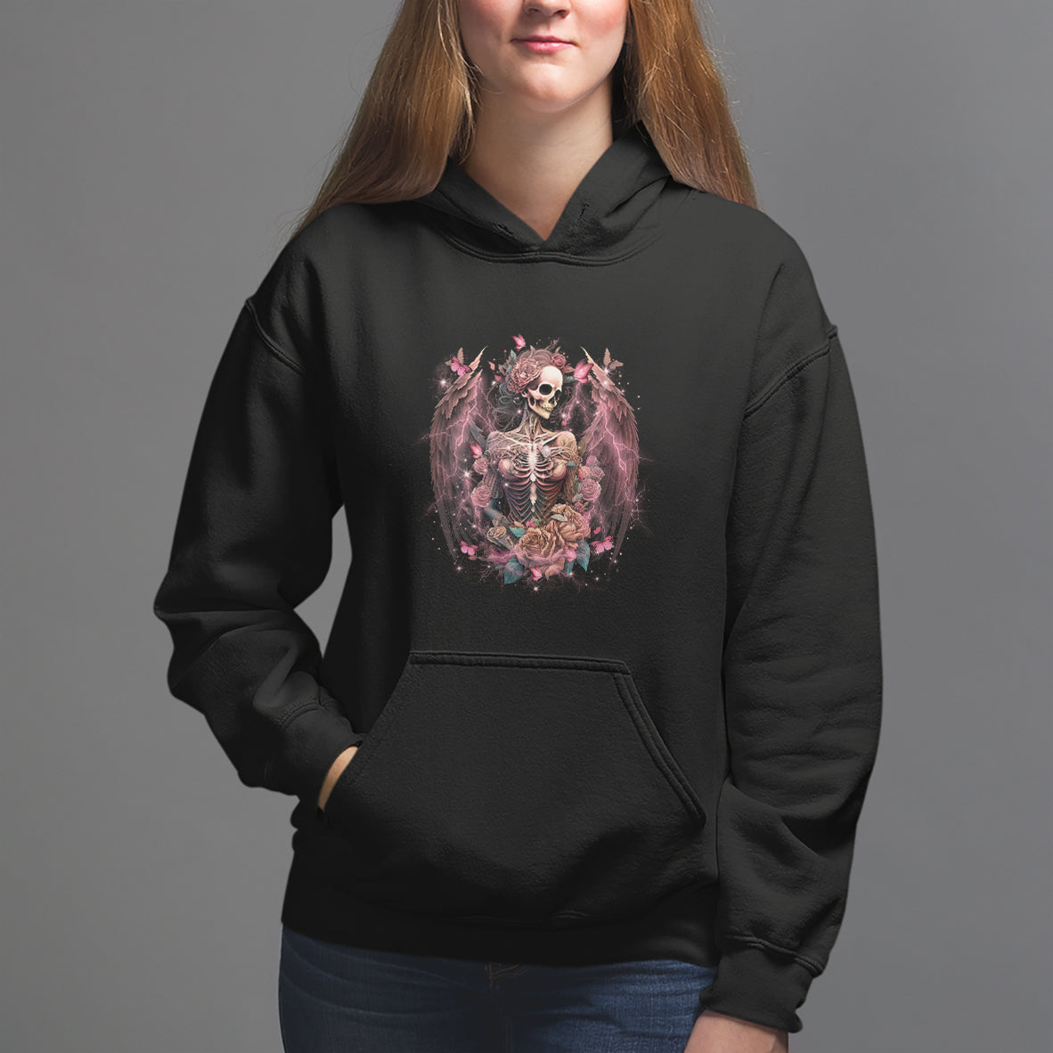 Floral Gothic Skeleton Hoodie Floral Gothic Skeleton Goblincore Karma Fairy Roses Skull Floral Skeleton In My Next Life I Want To Be The Karma Fairy Funny Quote - Wonder Print Shop