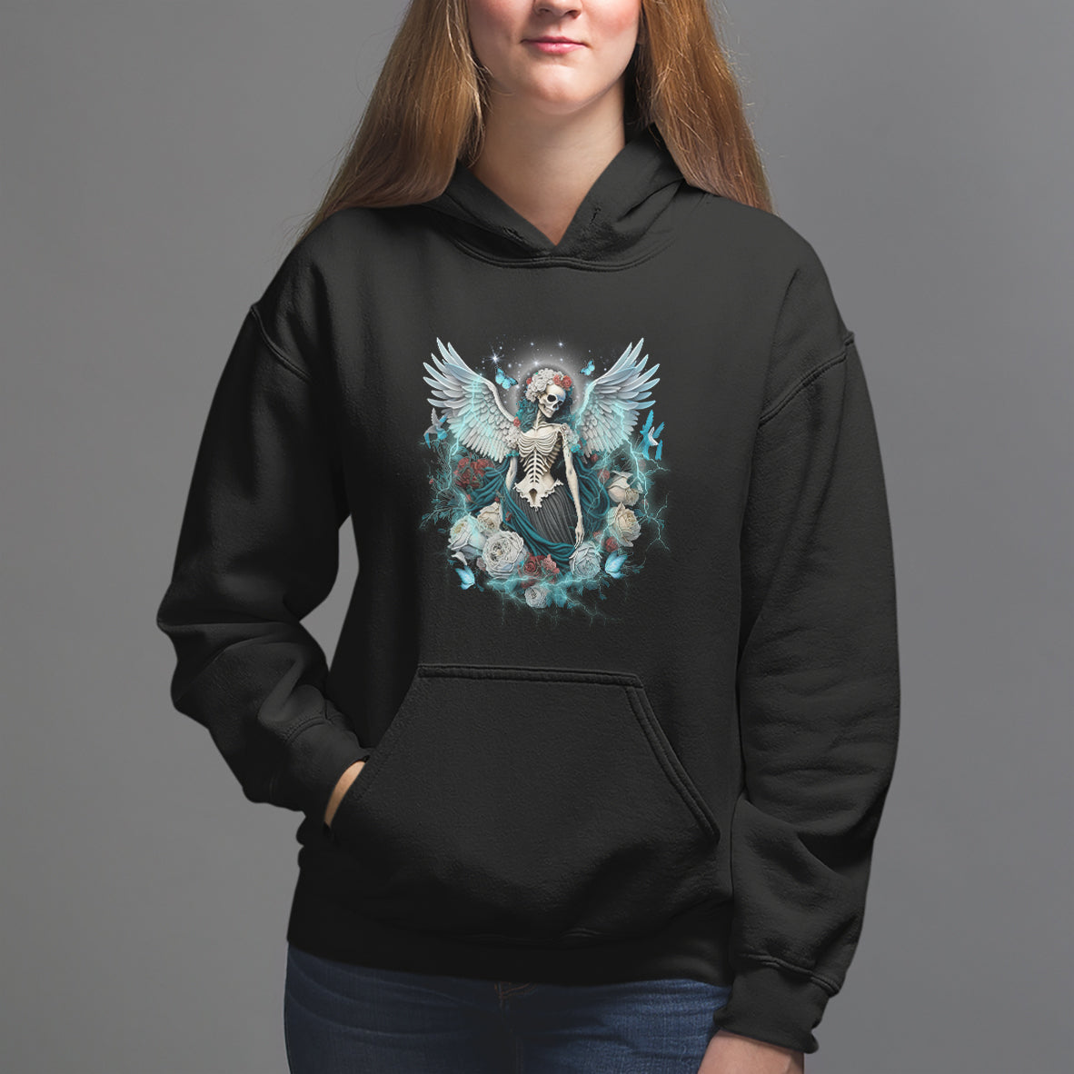 Floral Gothic Skeleton Hoodie Floral Gothic Skeleton Goblincore Karma Fairy Roses Skull Floral Skeleton Angel In My Next Life I Want To Be The Karma Fairy - Wonder Print Shop