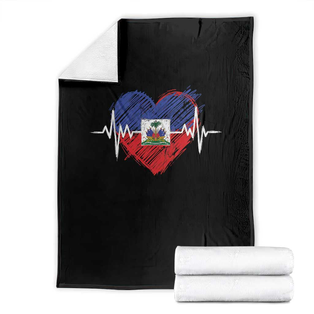 Haitian Flag Heartbeat EKG Pulse Graphic Throw Blanket My Heart Beats For Haiti Identity Heritage Pride