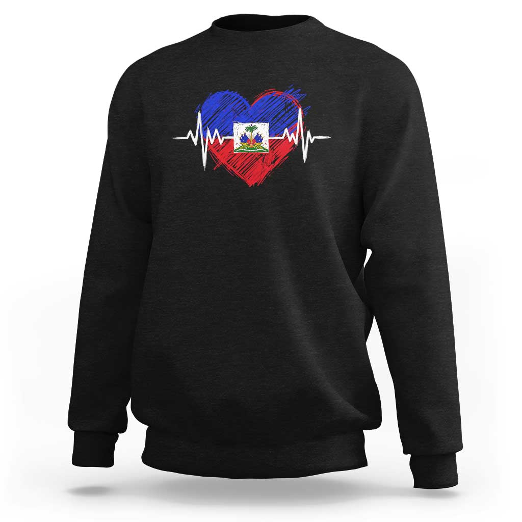 Haitian Flag Heartbeat EKG Pulse Graphic Sweatshirt My Heart Beats For Haiti Identity Heritage Pride