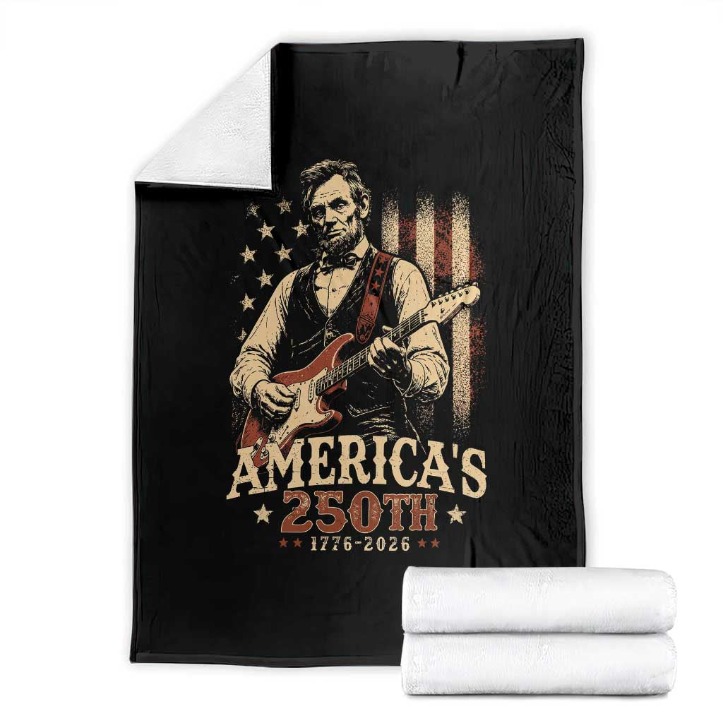 USA 250th 1776 to 2026 Rock Star Abraham Lincoln Throw Blanket Vintage Electric Guitar Player Patriotic Us Flag Semiquincentennial